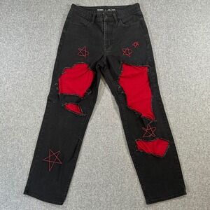 Old Navy Wow Loose High Rise Jeans 6 Black Red Star Distressed Punk Grunge Y2K